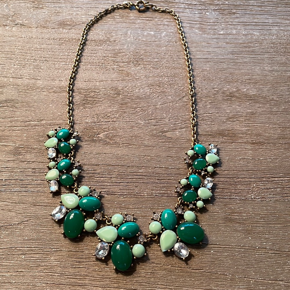 J.Crew Green Cabochon Crystal Rhinestone Pave Statement Necklace